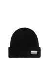 Ganni Womens Black Logo-patch Wool-blend Beanie Hat In Black