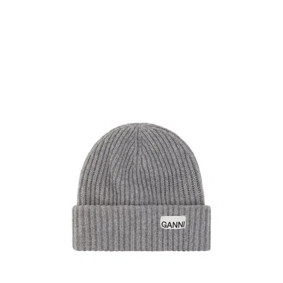 Ganni Beanie Cap In Gray