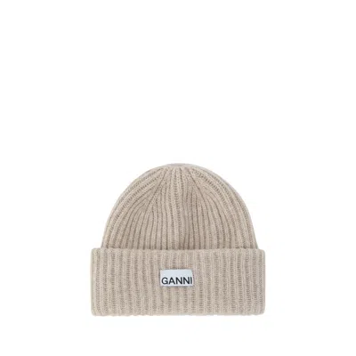 Ganni Beanie Cap In Neutral