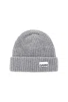 Ganni Melange Grey Logo Beanie In Paloma Melange