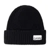 Ganni Womens Black Logo-patch Wool-blend Beanie Hat In Black