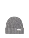 Ganni Womens Logo-patch Wool-blend Beanie Hat Paloma Melange In Gray