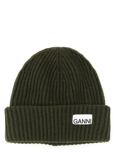 Ganni Beanie Hat In Green