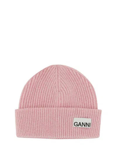 Ganni Recycled Wool Blend Beanie Hat In Pink
