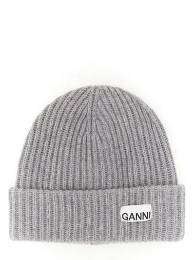 GANNI GANNI BEANIE HAT WITH LOGO