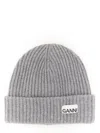 Ganni Beanie Hat With Logo In Brown