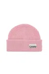 GANNI GANNI BEANIE HAT WITH LOGO LABEL