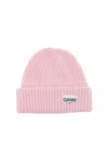 Ganni Wool-blend Light Structured Rib-knit Beanie In Lilac Sachet (pink)