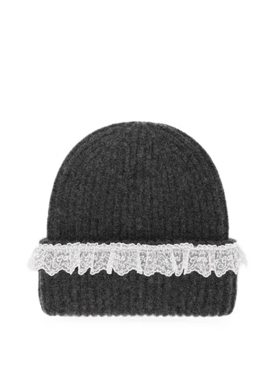 Ganni Beanie In Lace Wool In Gray
