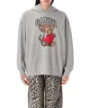 Ganni Bear Print Hooded Sweatshirt In Grey