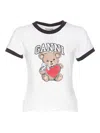 Ganni White Crewneck T-shirt With Logo Print On The Front In White