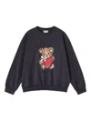 Ganni Bear Graphic Sweatshirt With Rhinestones In Black