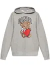 Ganni Bear Print Hooded Sweatshirt In Grey