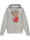 Ganni Bear Print Hooded Sweatshirt In Grey