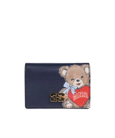 Ganni Bear Printed Wallet In Black