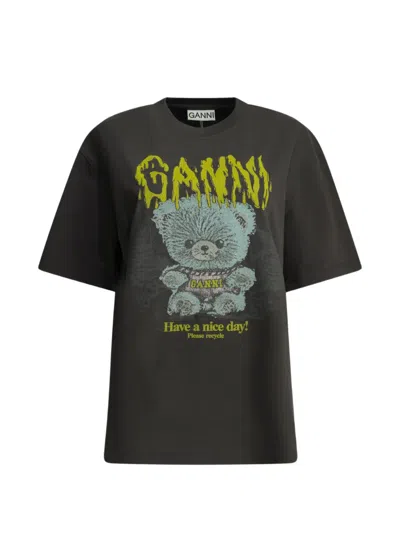 Ganni Bear-print T-shirt In Black