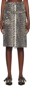Ganni Beige & Black Cotton Tweed Midi Skirt In 943 Leopard