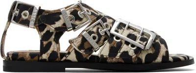 GANNI BEIGE & BLACK FEMININE BUCKLE STRAP DENIM SANDALS