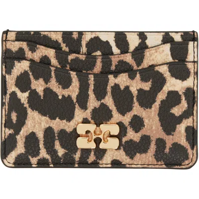 Ganni Beige & Black Leopard Grained Bou Card Holder In 859 Almond Milk