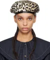 Ganni Beige & Black Leopard Printed Beret In 943 Leopard