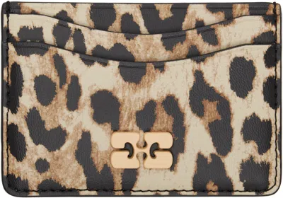 Ganni Beige & Black Leopard Printed Bou Card Holder