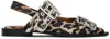 Ganni Buckle Brown Polyester Blend Ballet Flats In Animal Print