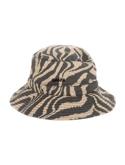 Pre-owned Ganni Beige Animal Print Cotton  Bucket Hat In Neutrals
