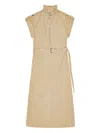 Ganni Classic Summer Suiting Cowl Neck Long Dress In Neutral