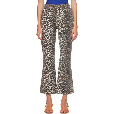 Ganni Beige Betzy Cropped Leopard Print Jeans In Multi