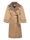 Ganni Checkered-lapel Belted Trench Coat In Beige