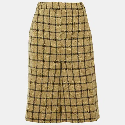 Pre-owned Ganni Beige Checked Cotton Pleated Relaxed Fit Shorts Xl In Sand