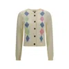 Ganni Diamond-pattern Cotton Cardigan In Neutral
