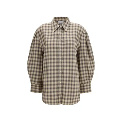 Ganni Checked Relaxed-fit Cotton Shirt In Brown