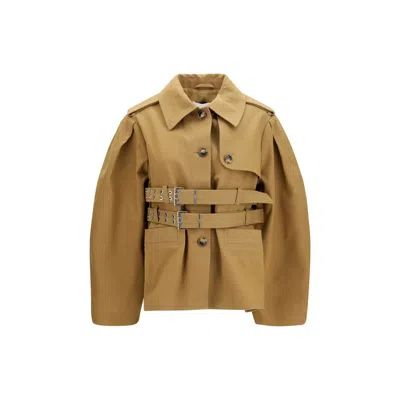 Ganni Beige Cotton Full-length Jacket In Brown