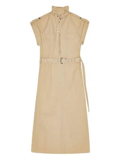 Ganni Beige Cotton-linen Blend Midi Shirt Dress