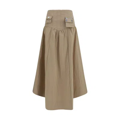 Ganni Beige Cotton Midi Skirt