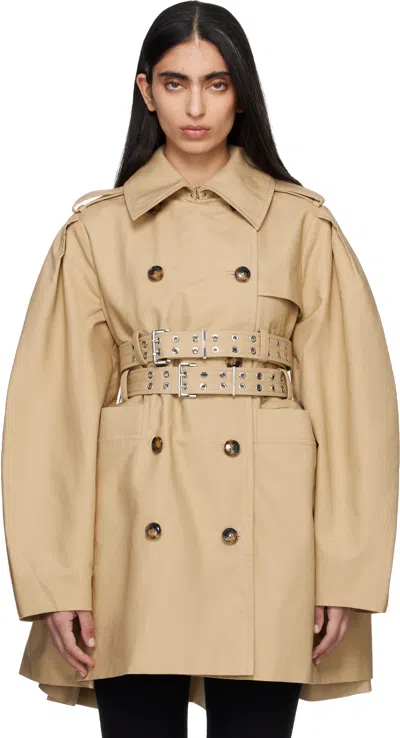 Ganni Beige Double Cotton Trench Coat