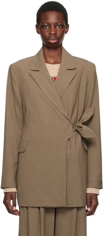 GANNI BEIGE DRAPEY KNOT BELT BLAZER