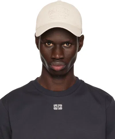 Ganni Beige Embroidered Logo Cap In Egret