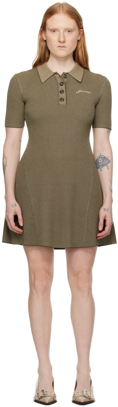 Ganni Beige Embroidered Minidress In 883 Safari