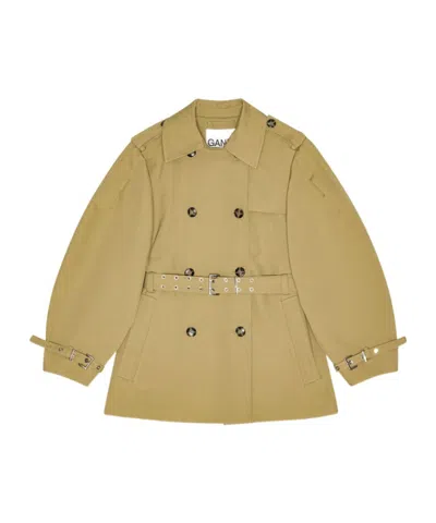 Ganni Beige Heavy Twill Midi Trench Coat