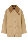 Ganni Camel Twill Midi Jacket In Brown