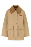 Ganni Camel Twill Midi Jacket In Metallic