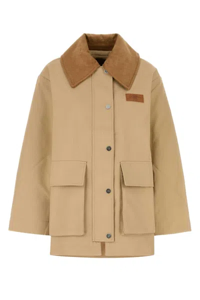 Ganni Beige Jersey Jacket In Metallic