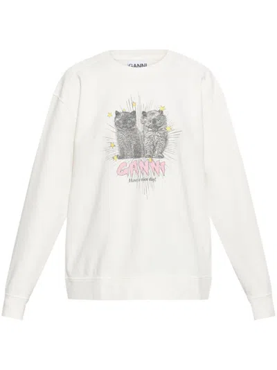 GANNI BEIGE KITTENS PRINT SWEATSHIRT