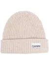 Ganni Berretto A Coste Con Applicazione In Beige
