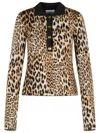 Ganni Multicolor Polo Shirt With Jewel Buttons And All-over Leopard Print In Cotton Woman In Beige