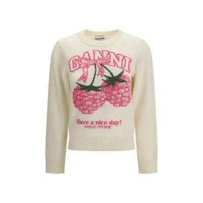 Ganni Beige Merino Wool Sweatshirt In Multi
