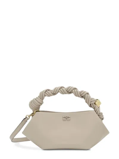 Ganni Beige Mini Handbag With Knotted Handle And Gold Hardware In Neutral