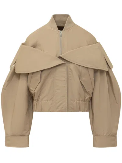 GANNI WOMEN BEIGE MOCK COLLAR JACKET
